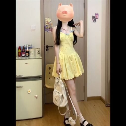 Vapetix S-2XL  Dopamine Yellow Strap dress Children's Summer 2025 New Beautiful Seaside Vacation Wave Point Ponchi - 图片 2