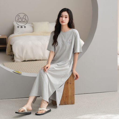 Vapetix 160(M)-175(XXL)  With Chest Pad Cool Cotton Short-sleeved Nightgown Pullover Casual Simple Pure Cotton Pull-up Cotto - Afbeelding 5