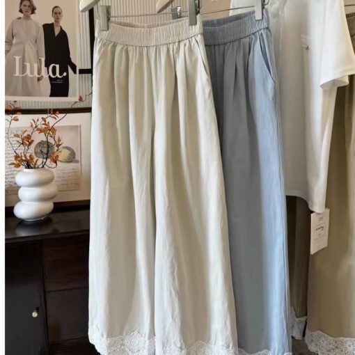 Vapetix S-3XL  Korean Style Design Sense Lace Stitching Wide Leg Casual Pants 2025 Spring and Summer New High Wais – Bild 5