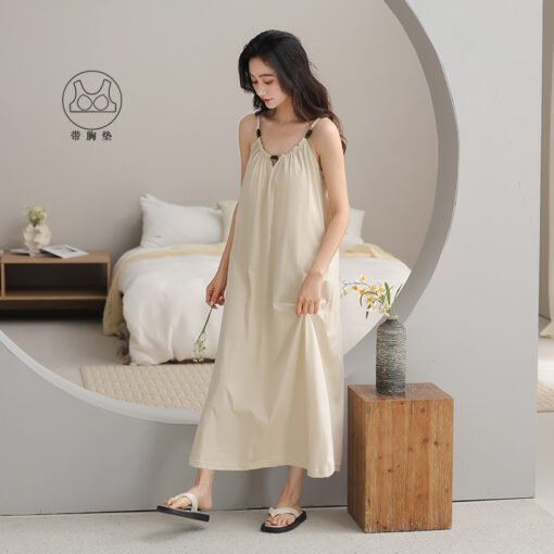 Vapetix 160(M)-175(XXL)  With Chest Pad Cool Cotton Sling Nightgown Pullover Casual Sexy Cotton Rack Cotton Girl's Vest dres
