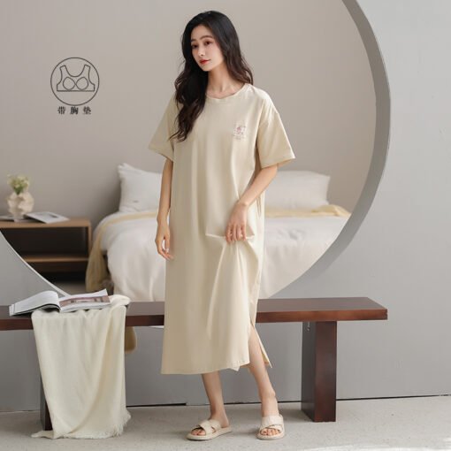 Vapetix 160(M)-175(XXL)  With Chest Pad Cool Cotton Short-sleeved Nightgown Pullover Casual Simple Pure Cotton Pull-up Cotto - Afbeelding 2