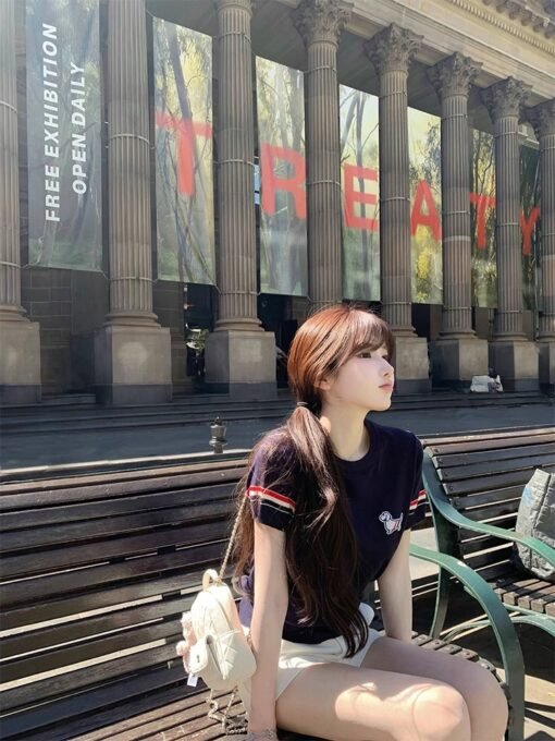 Vapetix Universal code-Universal code  2025 summer new off-white short-sleeved T-shirt for women's college style embroidered round neck sl