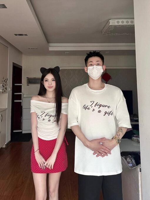 Vapetix S-XL  Different Couple Dress Summer Spice Girl Short Sleeve One Long One Short 2025 New Design Sense Nich - 图片 2