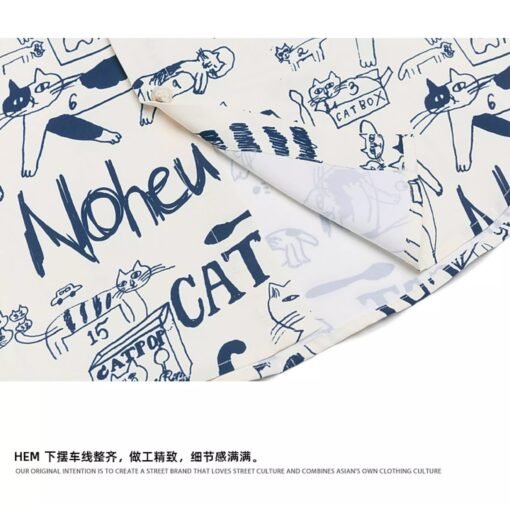 Vapetix S-3XL  Harajuku style hand-painted cat doodle short-sleeved shirt for women in summer retro loose casual c – Bild 2