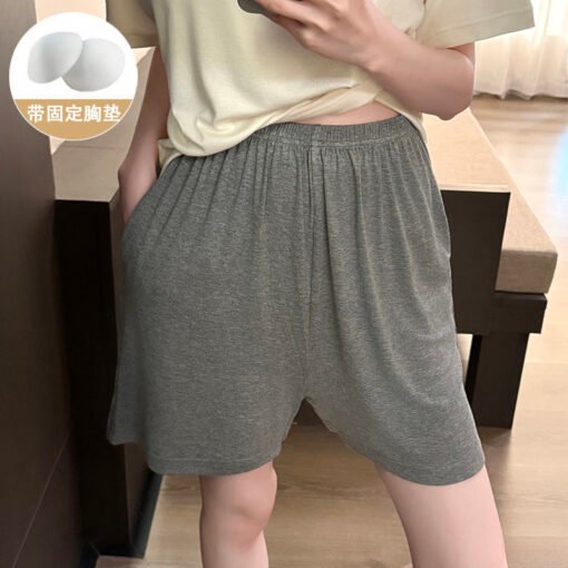 Vapetix M-XXL  Shaoxing -2025 Pajamas Women's Cotton Crewneck Short Sleeve Shorts Solid Color Outer Wear Home Wear – Bild 2