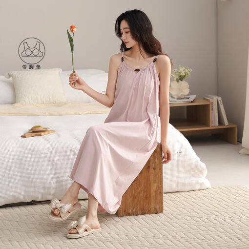 Vapetix 160(M)-175(XXL)  With Chest Pad Cool Cotton Sling Nightgown Pullover Casual Sexy Cotton Rack Cotton Girl's Vest dres