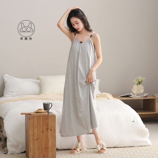 Vapetix 160(M)-175(XXL)  With Chest Pad Cool Cotton Sling Nightgown Pullover Casual Sexy Cotton Rack Cotton Girl's Vest dres