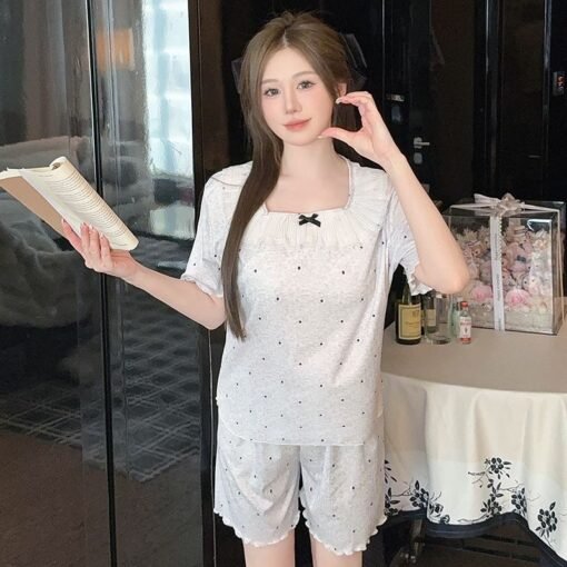 Vapetix M-XXL  Xyqm-pajamas women's summer thin short sleeve ice silk thread 2025 new sweet home clothing suit lac