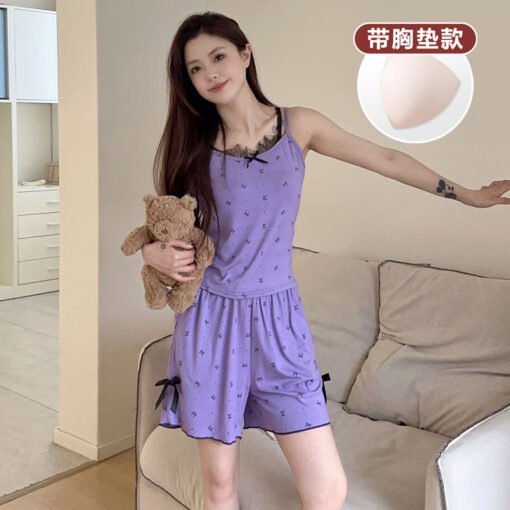 Vapetix M-XL  [Tanfanny Summer 77 Batch]# M-XL (Modal with Chest Pad) Summer Sling Pajamas Women's Suit Purple