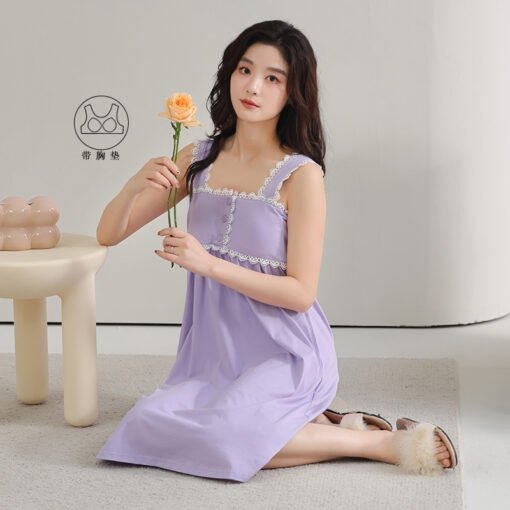 Vapetix 160(M)-175(XXL)  With Chest Pad Cool Cotton Sling Nightgown Pullover Casual Sexy Cotton Bracket Cotton Girl Sleevele