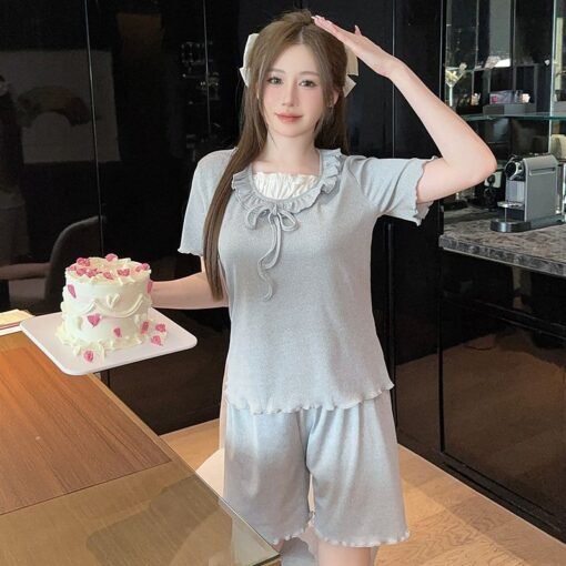 Vapetix M-XXL  Xyqm-pajamas women's summer thin short sleeve ice silk thread 2025 new sweet home clothing suit lac - Imagen 4