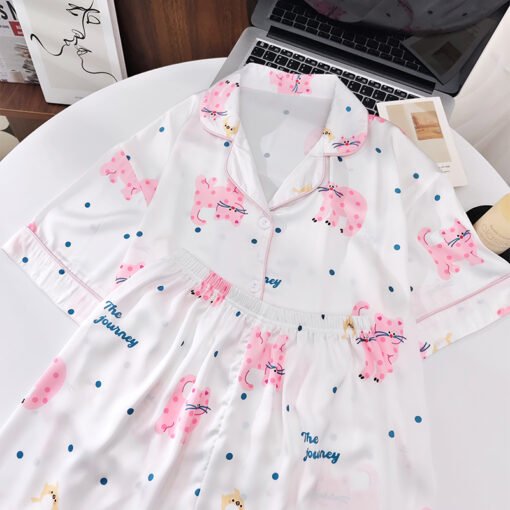 Vapetix M-XXL  Shaoxing -2025 Pajamas Women's New Ice Silk Cartoon Cute Short Sleeve Shorts Can Wear Two-Piece Hom