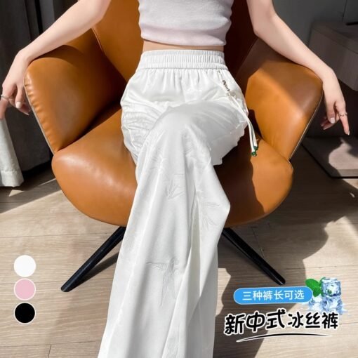 Vapetix M-4XL  plus size New Chinese Style National Style Acetic Acid Satin Casual Pants Women's Summer Thin chubb - Billede 2