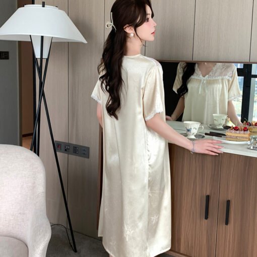 Vapetix 160(M)-175(XXL)  Women's Nightgown with Chest Pad 2025 New Ice Silk Short Sleeve Comfortable Silk Summer Outer Wear