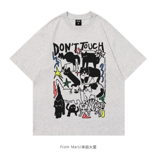 Vapetix S-3XL  【Tmall/Recommended】Heavy 230g double yarn pure cotton combed tightly cat letter printed short-sleev - 图片 3