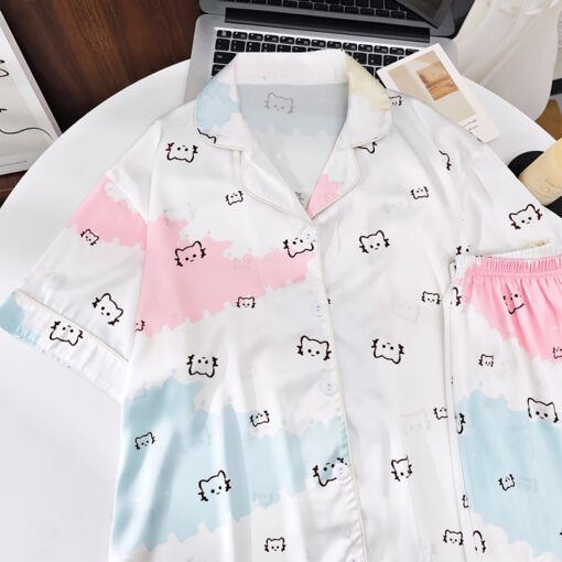 Vapetix M-XXL  Shaoxing -2025 Pajamas Women's New Ice Silk Cartoon Cute Short Sleeve Shorts Can Wear Two-Piece Hom - 图片 2