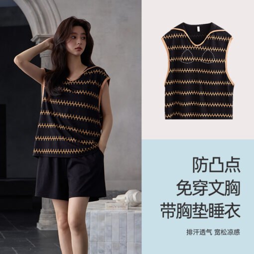 Vapetix M-XXL  Modal Pajamas with Chest Pad Women's Summer New Waistcoat Shorts Crewneck Women's Thin Vest suit Ho - 图片 5