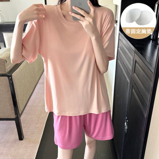 Vapetix M-XXL  Shaoxing -2025 Pajamas Women's Cotton Crewneck Short Sleeve Shorts Solid Color Outer Wear Home Wear – Bild 2
