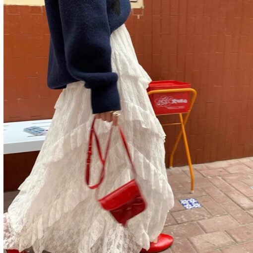 Vapetix S-XL  White Lace Skirt Women's Spring and Summer 2025 New Twill Stitching Irregular Mid-length Skirt for – Bild 5