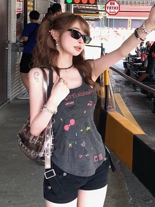 Vapetix S-XL  【260g cotton modal】Graffiti cartoon printed neck halter vest women's base slim body jacket