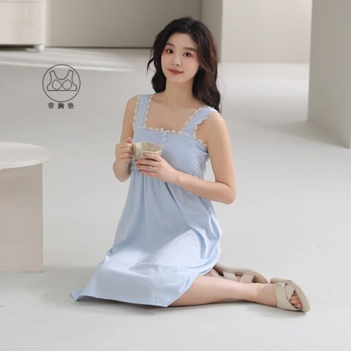 Vapetix 160(M)-175(XXL)  With Chest Pad Cool Cotton Sling Nightgown Pullover Casual Sexy Cotton Bracket Cotton Girl Sleevele - Afbeelding 2