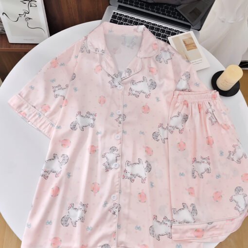 Vapetix M-XXL  Shaoxing -2025 Pajamas Women's New Ice Silk Cartoon Cute Short Sleeve Shorts Can Wear Two-Piece Hom - 图片 2