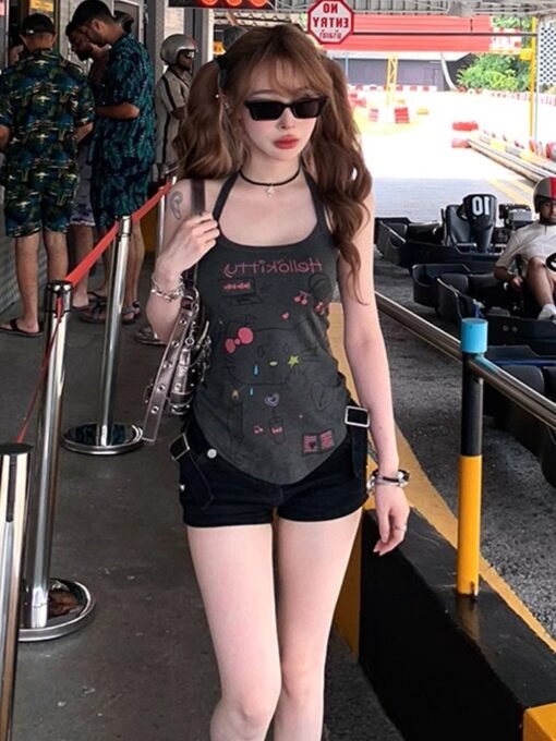 Vapetix S-XL  【260g cotton modal】Graffiti cartoon printed neck halter vest women's base slim body jacket - Obrázek 2