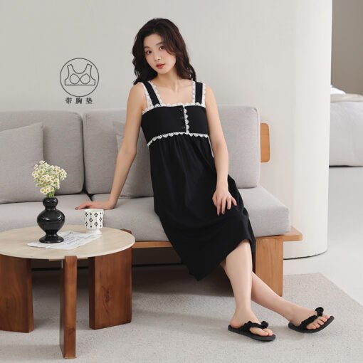 Vapetix 160(M)-175(XXL)  With Chest Pad Cool Cotton Sling Nightgown Pullover Casual Sexy Cotton Bracket Cotton Girl Sleevele
