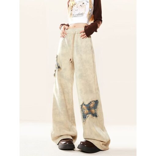 Vapetix S-XL  American Style Butterfly Embroidered Wide Leg Pants Women's 2025 Spring and Summer Design High Wais - 图片 2