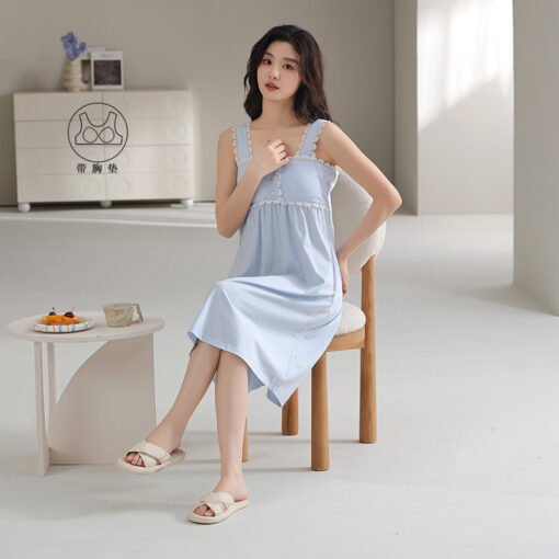Vapetix 160(M)-175(XXL)  With Chest Pad Cool Cotton Sling Nightgown Pullover Casual Sexy Cotton Bracket Cotton Girl Sleevele - Afbeelding 3