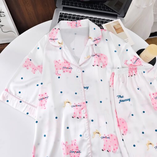 Vapetix M-XXL  Shaoxing -2025 Pajamas Women's New Ice Silk Cartoon Cute Short Sleeve Shorts Can Wear Two-Piece Hom - 图片 2