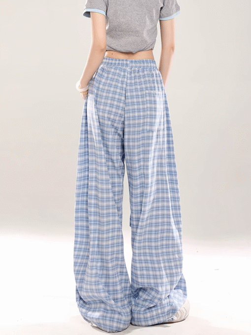 Vapetix S-XXL  American Style Retro Plaid Wide Leg Pants Women's Summer 2025 New Loose Design Sense Niche Casual M - 图片 8