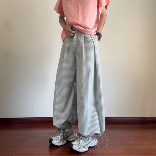 Vapetix S-XXL  Japanese Striped Wide Leg Casual Pants Men's and Women's Summer Thin Lazy Relaxation High Waist Nic - 图片 3