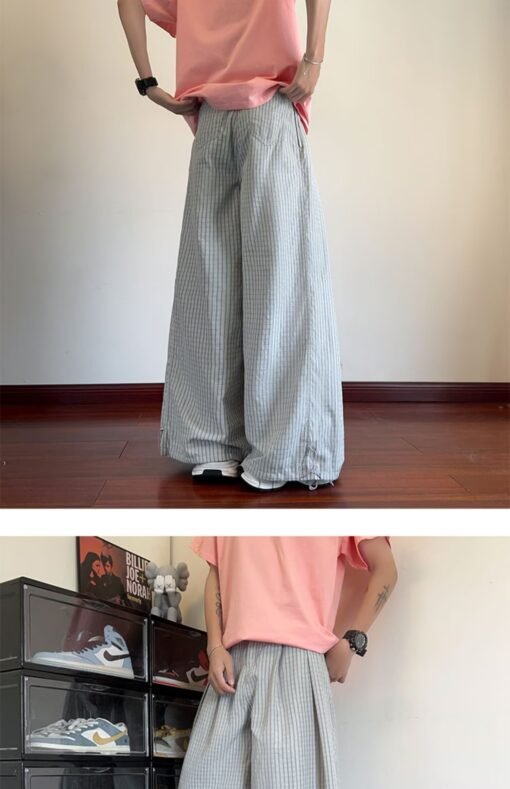Vapetix S-XXL  Japanese Striped Wide Leg Casual Pants Men's and Women's Summer Thin Lazy Relaxation High Waist Nic - 图片 7