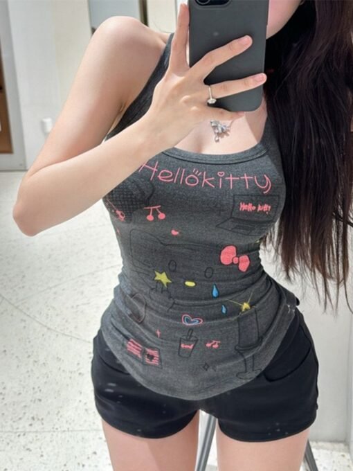 Vapetix S-XL  【260g cotton modal】Kitten doodle printed suspender vest women slim short top - Obrázek 2