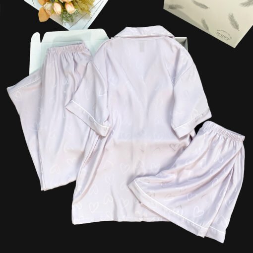 Vapetix M-XXL  Live Summer Short-sleeved Ice Silk Pajamas with Chest Pad Women's Thin Ice Silk Three-piece Set Wom – Bild 2
