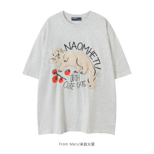 Vapetix S-3XL  【Tmall/Recommended】Heavy 230g double yarn pure cotton combed tightly kitten pattern printed short-s - 图片 2