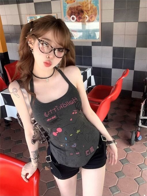 Vapetix S-XL  【260g cotton modal】Graffiti cartoon printed neck halter vest women's base slim body jacket - Obrázek 5