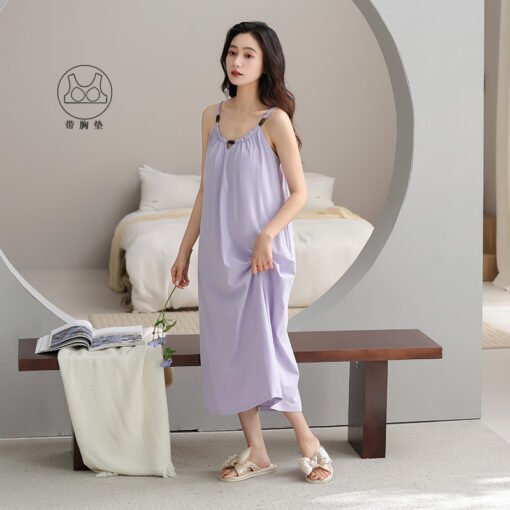 Vapetix 160(M)-175(XXL)  With Chest Pad Cool Cotton Sling Nightgown Pullover Casual Sexy Cotton Rack Cotton Girl's Vest dres - Imagen 5