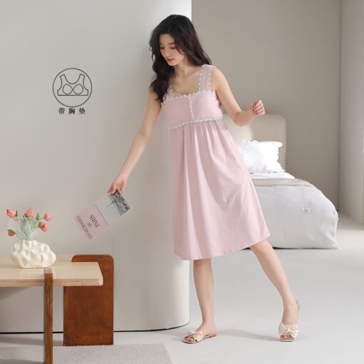 Vapetix 160(M)-175(XXL)  With Chest Pad Cool Cotton Sling Nightgown Pullover Casual Sexy Cotton Bracket Cotton Girl Sleevele