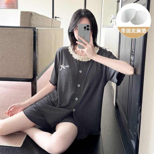 Vapetix M-XXL  Red Peach Fruit# With Fixed Chest Pad Summer Pajamas Women's Colored Cotton Pull Rack Lace Casual C - 图片 4