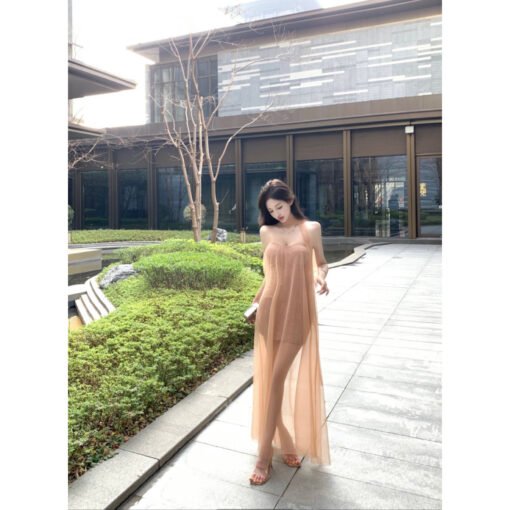 Vapetix S-XL  Seaside Travel Photo Vacation Long Dress Women's Super Fairy Mesh Sexy Shoulder Strapless dress Dre - 图片 2