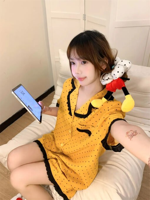 Vapetix M-XXL  Guantu Cloud Cotton South Korea Ins Sweet Wave Dot Short Sleeve Pajamas Women's Summer Outer Wear H
