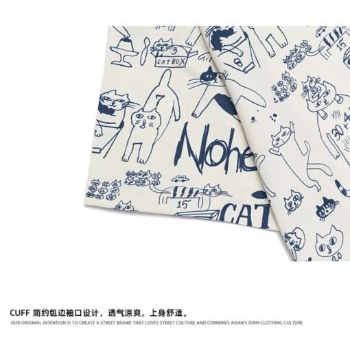 Vapetix S-3XL  Harajuku style hand-painted cat doodle short-sleeved shirt for women in summer retro loose casual c – Bild 3
