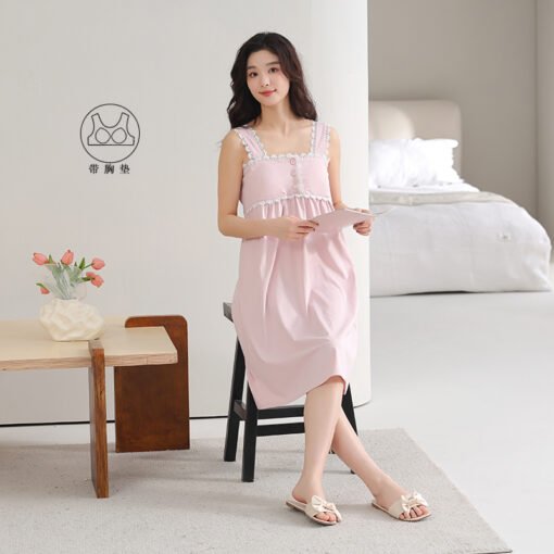Vapetix 160(M)-175(XXL)  With Chest Pad Cool Cotton Sling Nightgown Pullover Casual Sexy Cotton Bracket Cotton Girl Sleevele - Afbeelding 2
