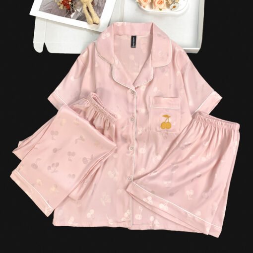 Vapetix M-XXL  Live Summer Short-sleeved Ice Silk Pajamas with Chest Pad Women's Thin Ice Silk Three-piece Set Wom – Bild 5