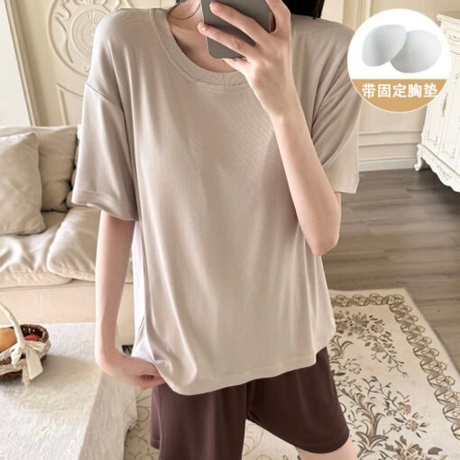 Vapetix M-XXL  Shaoxing -2025 Pajamas Women's Cotton Crewneck Short Sleeve Shorts Solid Color Outer Wear Home Wear – Bild 3