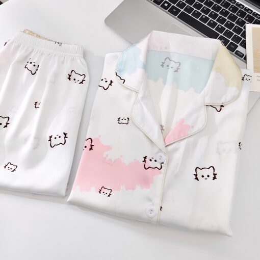 Vapetix M-XXL  Shaoxing -2025 Pajamas Women's New Ice Silk Cartoon Cute Short Sleeve Shorts Can Wear Two-Piece Hom - 图片 3