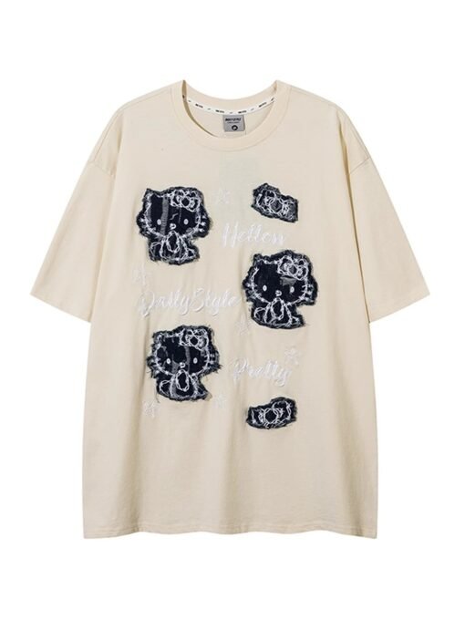 Vapetix S-3XL  【Tmall/Recommended】Heavy 230g double yarn pure cotton combed tightly cat letter printed short-sleev - 图片 3