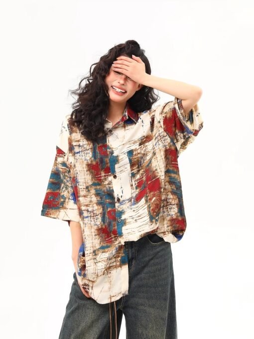 Vapetix S-3XL  Irregular design sense oil painting splashed ink vintage short-sleeved shirt men and women 2025 sum - Kuva 3